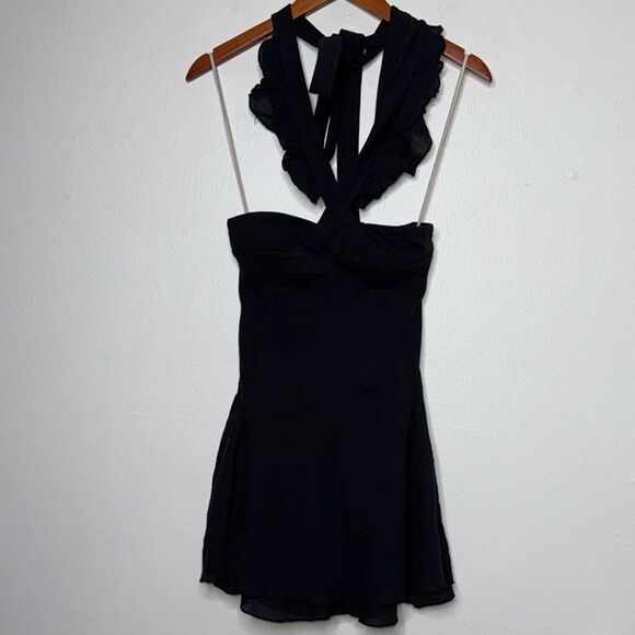 Free People Sleeveless Halter Backless Ruffle Bodycon Mini Party Dress Size Sm - Picture 3 of 11